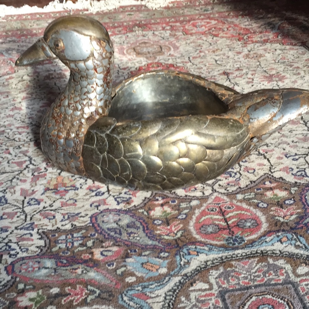 Rare Sergio Bustamante signed brass duck planter